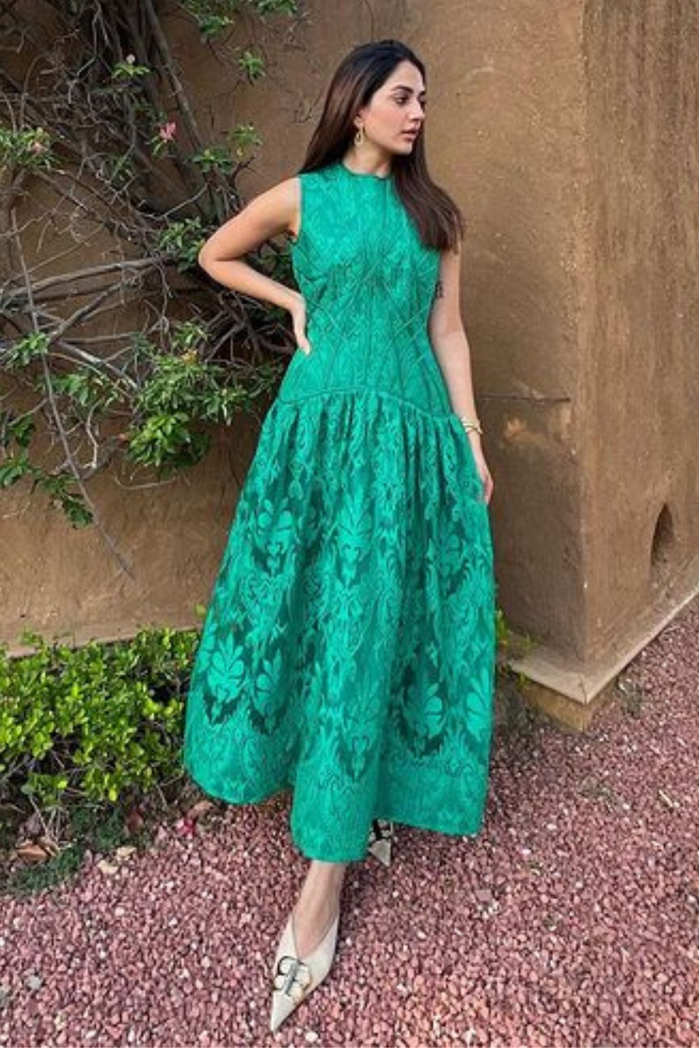 Forest green lace midi dress best sale