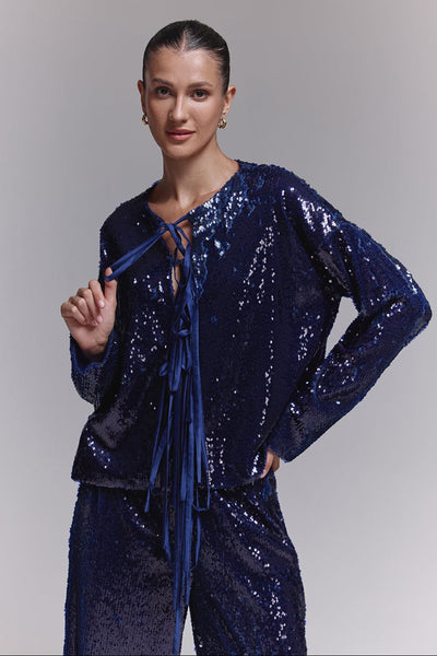 Abby Violet Sequin Tie Up Shirt - Zabella