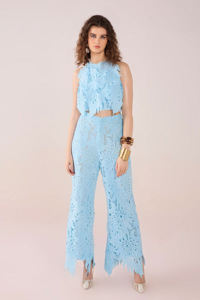 Blue Leaflet Lace Top & Pants Set - Zabella