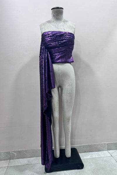 Purple Sequin Draped Top - Zabella