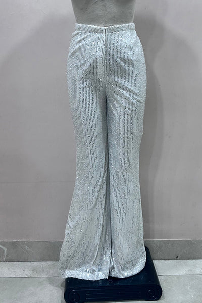 White Sequin Flared Pants - Zabella